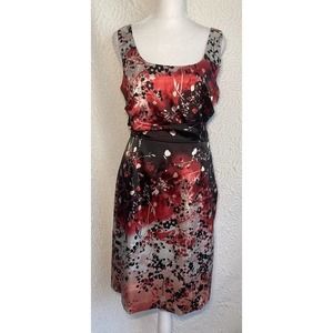 Tahari Beautiful Red, White, Black Print Sheath Dress, Size 6